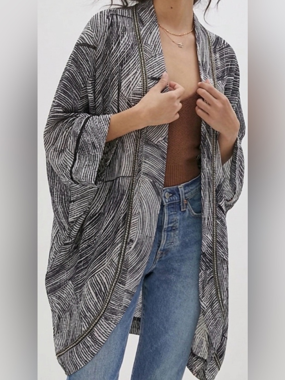 Anthropologie Andersen & Lauth Metallic Geometric Kimono Duster Top OS/One Size